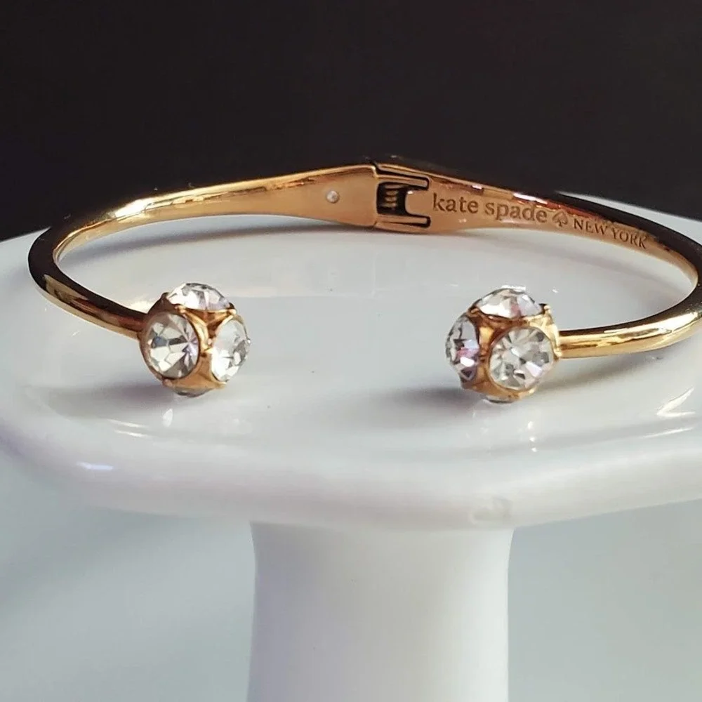 Kate Spade Lady Marmalade Gold Tone Crystal Disco Ball Hinge Cuff Bracelet - Picture 7 of 7